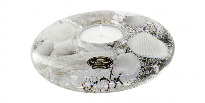 Suport lumanare Natural Beach, sticla, alb/argintiu, 13 cm [2]