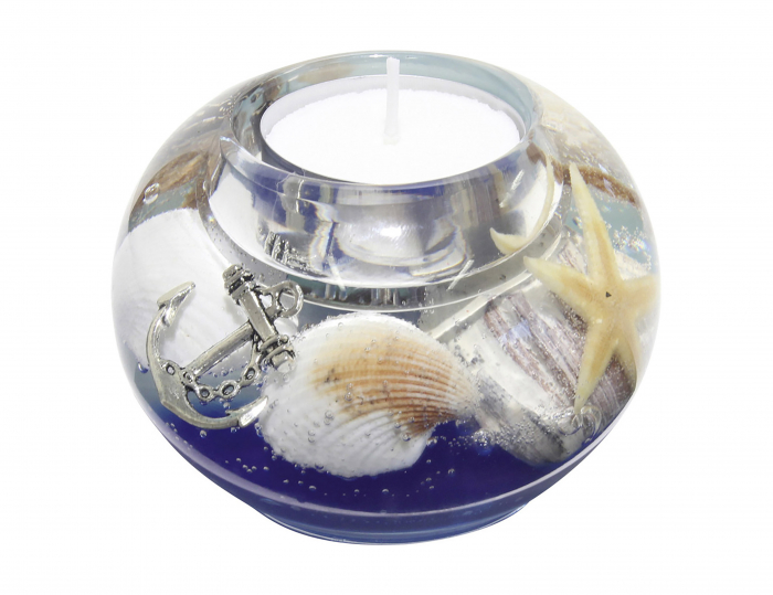 Suport lumanare Ocean, sticla, multicolor, 6x8 cm [2]