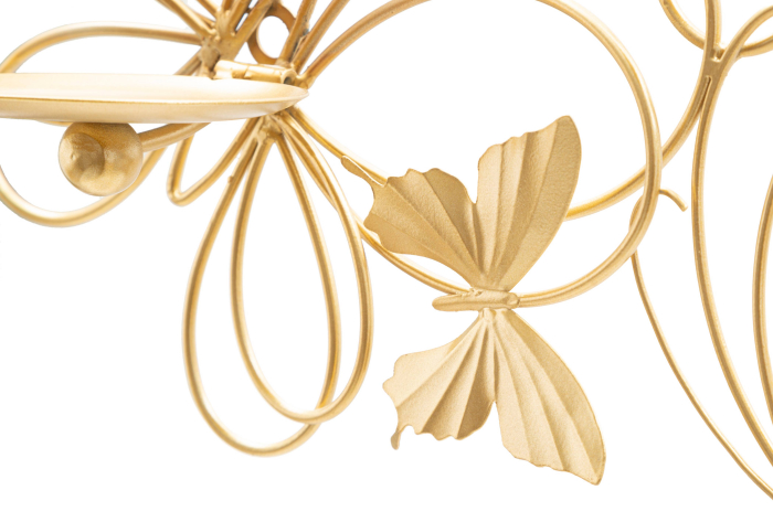 Suport lumanare pentru perete Butterflies, Fier/Sticla, Auriu, 34x61x12 cm [4]