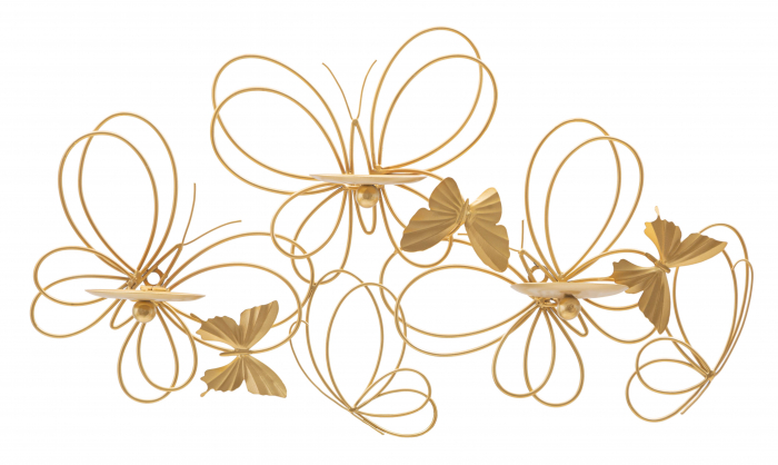 Suport lumanare pentru perete Butterflies, Fier/Sticla, Auriu, 34x61x12 cm [5]