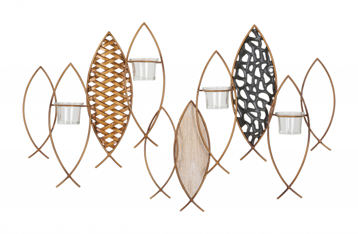 Suport lumanare pentru perete Fish, Fier/Sticla, Multicolor, 40.5x66x9 cm [5]