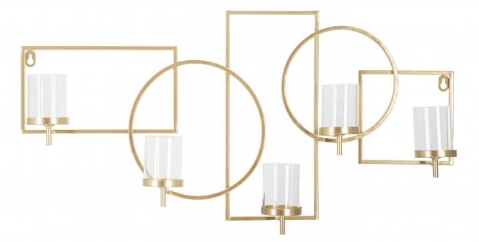 Suport lumanare pentru perete Marie, Fier/Sticla, Auriu, 36x70x8.5 cm [5]