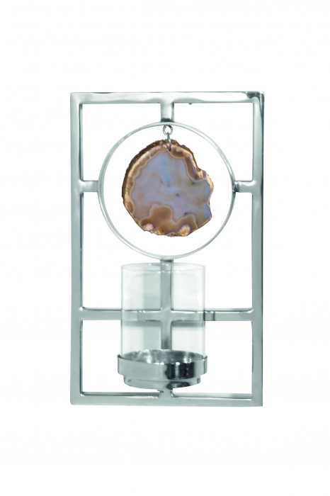 Suport lumanare PIETRA suspendat, Otel/Sticla, Argintiu, 11x26 cm [2]