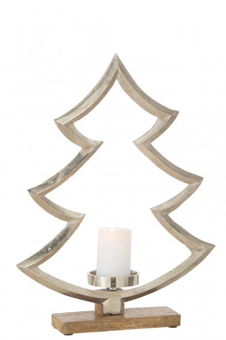 Suport lumanare Pine, Aluminiu, Argintiu, 28x2.5x40 cm [2]