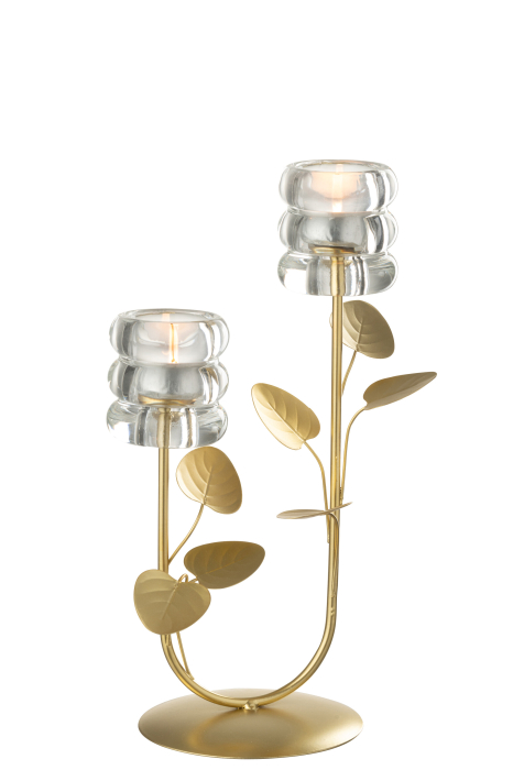 Suport lumanare ramura si frunza 2 parti, metal, auriu/transparent | L 18X l 12.5X H 31 cm [2]