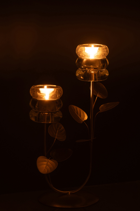 Suport lumanare ramura si frunza 2 parti, metal, auriu/transparent | L 18X l 12.5X H 31 cm [3]