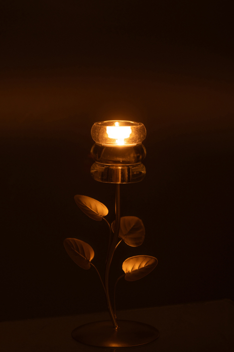 Suport lumanare ramura si frunza, metal, auriu/transparent | L 10.5X l 10.5X H 25.5 cm [3]