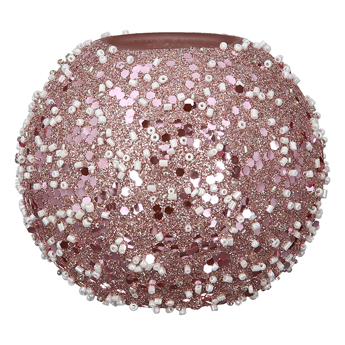 Suport lumanare Rose Nuggets, sticla, roz, 6x8 cm [2]