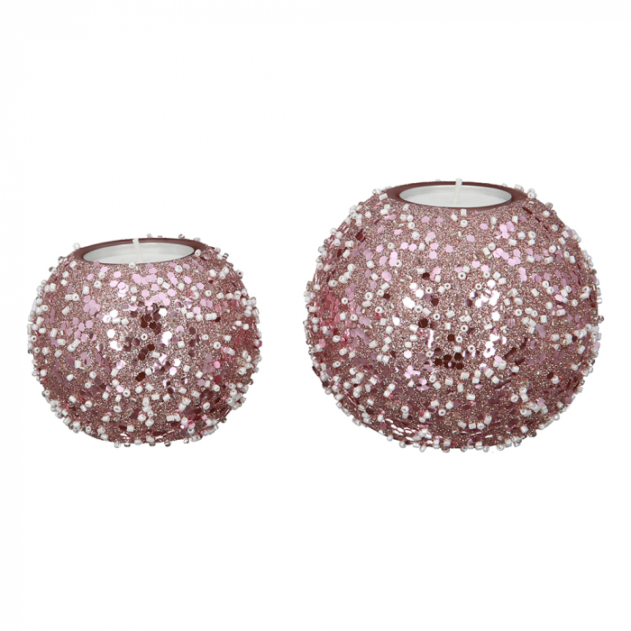 Suport lumanare Rose Nuggets, sticla, roz, 8x10 cm [3]