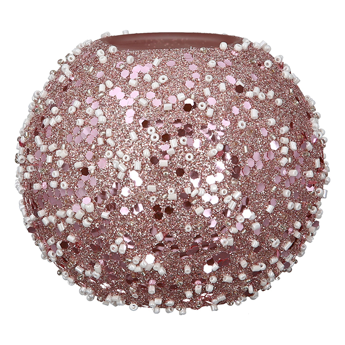 Suport lumanare Rose Nuggets, sticla, roz, 8x10 cm [2]