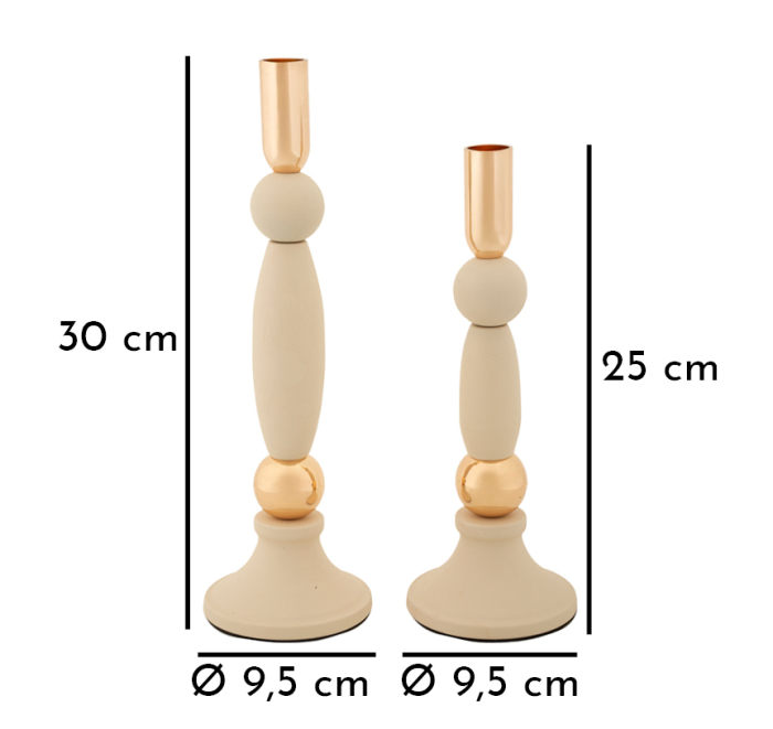 Suport lumanare, Set de 2 buc. Strek, crem cm ø 9,5x25-9,5x30 [5]