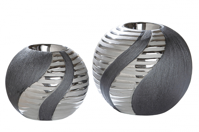 Suport lumanare Sevilla, ceramica, gri/argintiu, 9.8x8.8x9.8 cm [2]