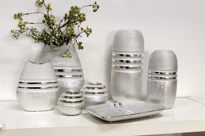 Suport lumanare Silvino, ceramica, argintiu, 12x11x12 cm [2]