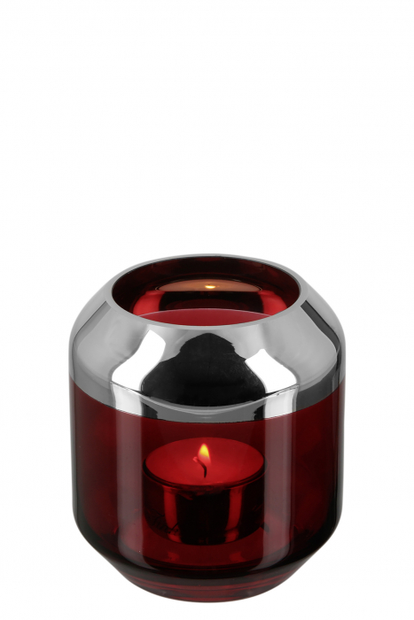 Suport lumanare Smilla, Sticla, Rosu/Argintiu, 9x9 cm [2]