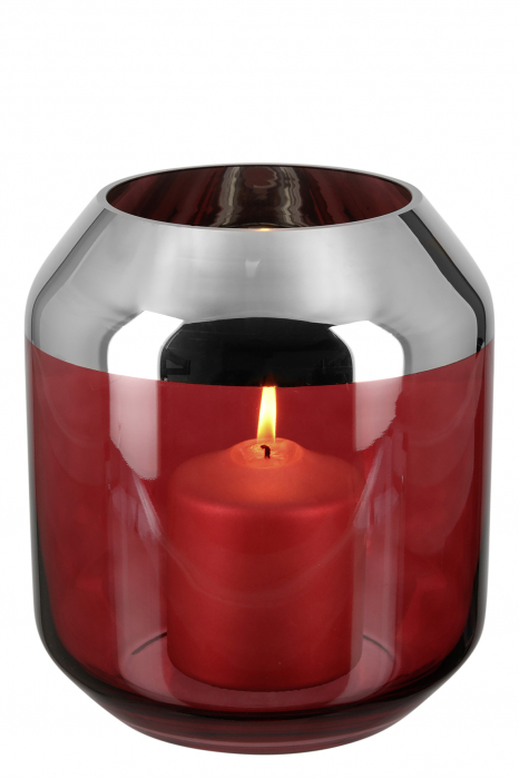 Suport lumanare Smilla, Sticla, Rosu/Argintiu, 9x9 cm [2]