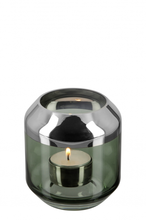 Suport lumanare Smilla, Sticla, Verde inchis/Argintiu, 9x9 cm [2]