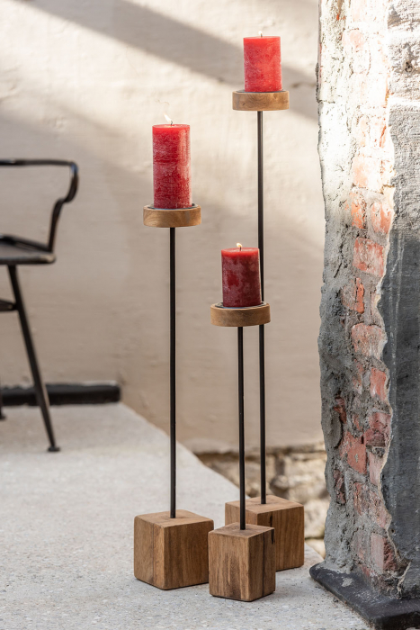 Suport lumanare Square, Lemn, Natural, 10x10x90 cm [3]