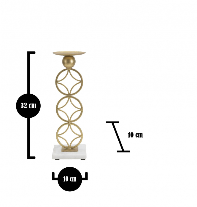 Suport lumanare Star, Fier/Marmura, Auriu/Alb, 32x10x10 cm [2]