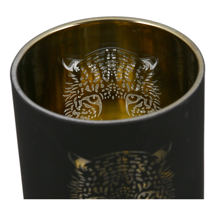 Suport lumanare Tiger, sticla, negru/auriu, 10x9 cm [4]