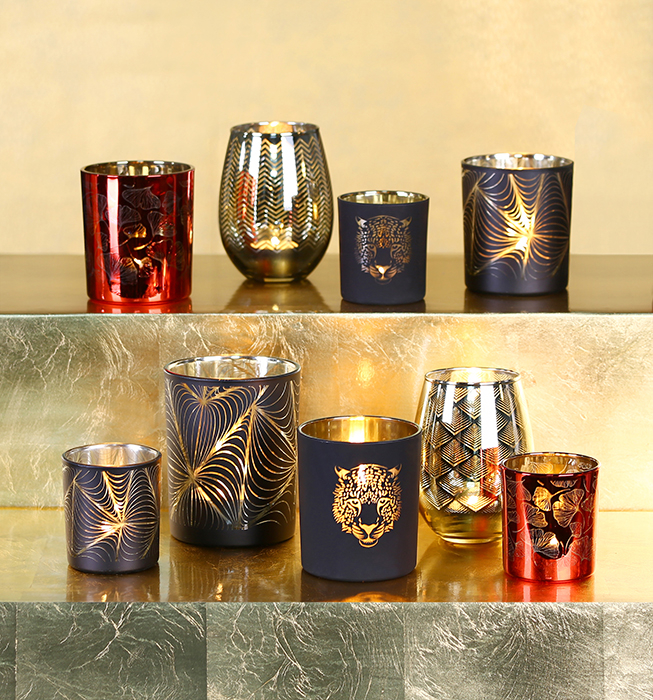 Suport lumanare Tiger, sticla, negru/auriu, 10x9 cm [5]