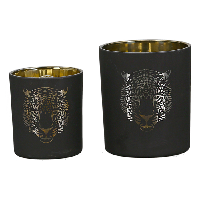 Suport lumanare Tiger, sticla, negru/auriu, 10x9 cm [2]