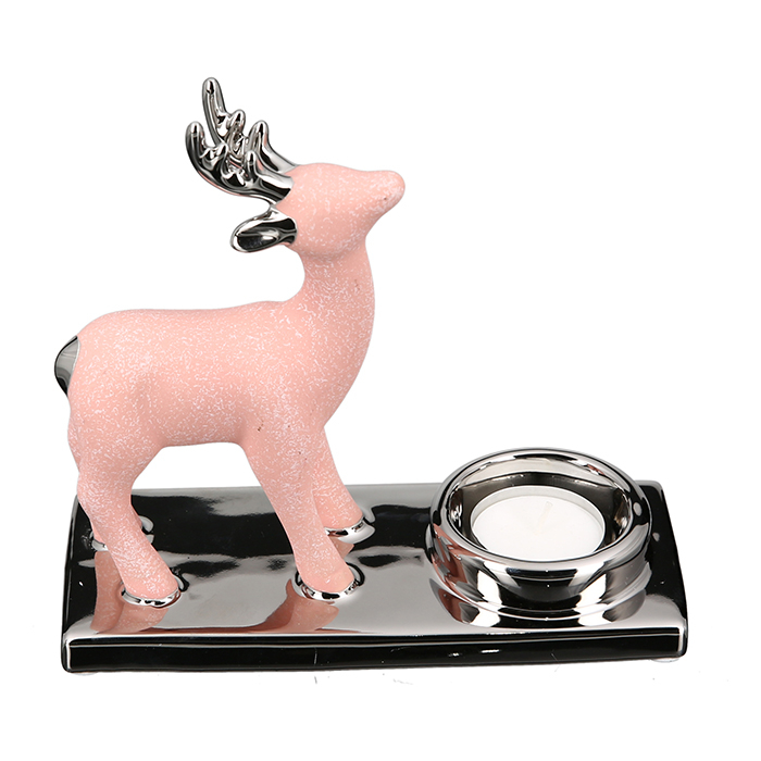 Suport lumanare TINTA, ceramica, roz/argintiu, 17x17x8 cm [3]