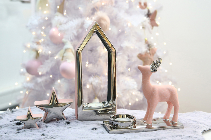 Suport lumanare TINTA, ceramica, roz/argintiu, 17x17x8 cm [4]