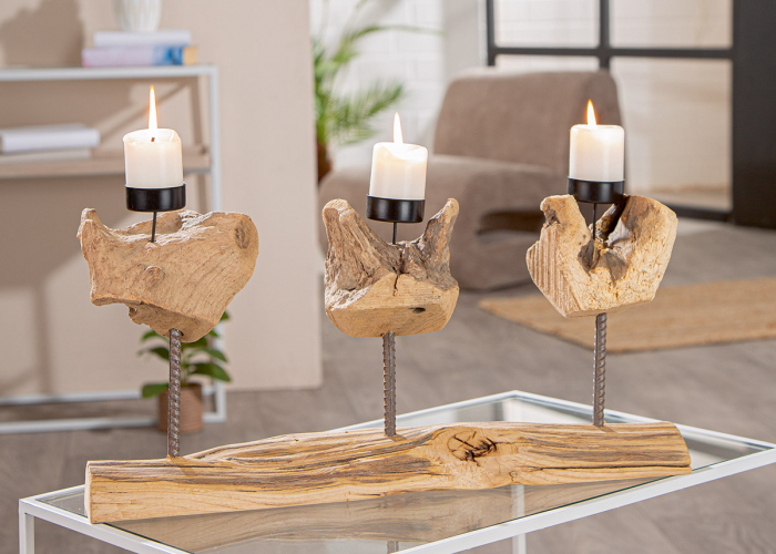 Suport lumânare tip pastilă, Metal, culori naturale, PU 3, L. 7 cm, L. 43 cm, H 20 cm [5]