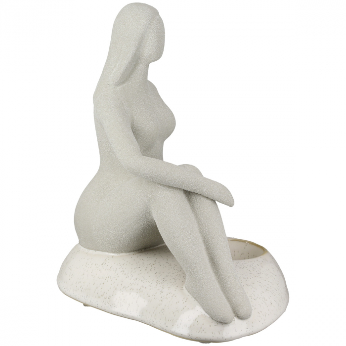 Suport lumânare tip pastilă, motiv femeie, ceramică, gri deschis, PU 2, L. 14 cm, l. 18 cm, H 20 cm [4]