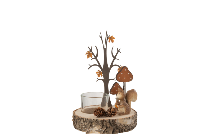 Suport lumanare tip pastila veverita/copac lemn/metal natur/portocaliu | L 12X l 12X H 16 cm [3]