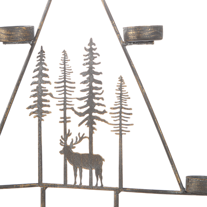 Suport lumanare tip tealight, Brad de Craciun, "Durada", Motiv padure, Metal, gri, PU 4, L. 7,5 cm, L. 31 cm, H 40,5 cm [2]