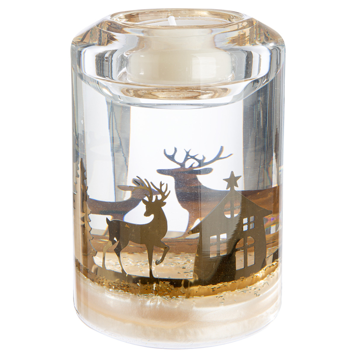 Suport lumanare tip tealight, Candela Classic, "Forest", Sticla, negru, auriu, PU 4, L. 7 cm, L. 7 cm, H 10,5 cm [5]