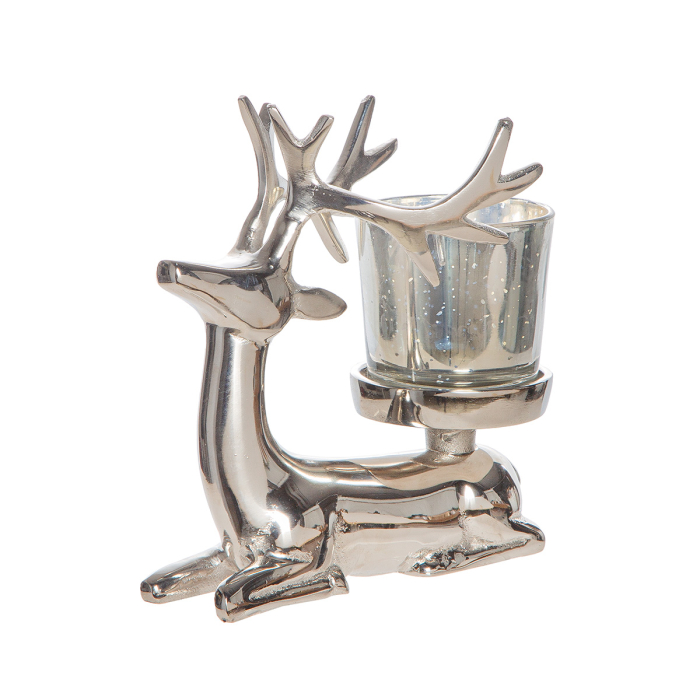 Suport lumanare tip tealight, Cerb, "Aksel", Aluminiu, culoare argintie, PU 3, L. 8 cm, L. 13,5 cm, H 14 cm [3]
