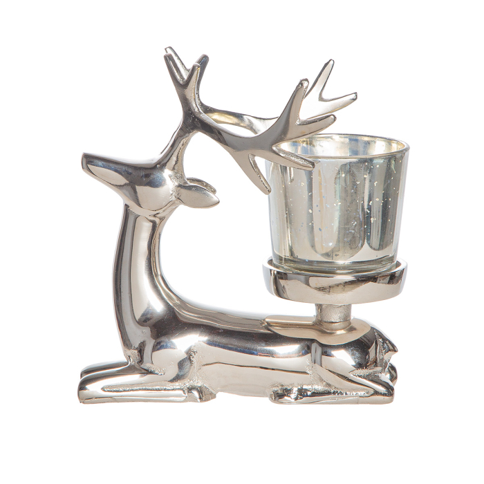 Suport lumanare tip tealight, Cerb, "Aksel", Aluminiu, culoare argintie, PU 3, L. 8 cm, L. 13,5 cm, H 14 cm [2]