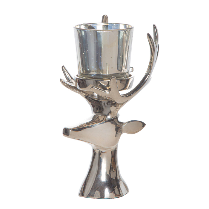 Suport lumanare tip tealight, Cerb, „Isaac”, Aluminiu, culoare argintie, PU 3, L. 8,5 cm, L. 9,5 cm, H 18 cm [3]