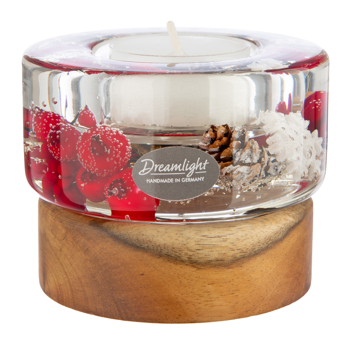 Suport lumanare tip tealight, Colum Smart pe baza de lemn, "Winter Berries", Lemn, maro, roșu, PU 4, H 6,5 cm, A. 8,5 cm [2]