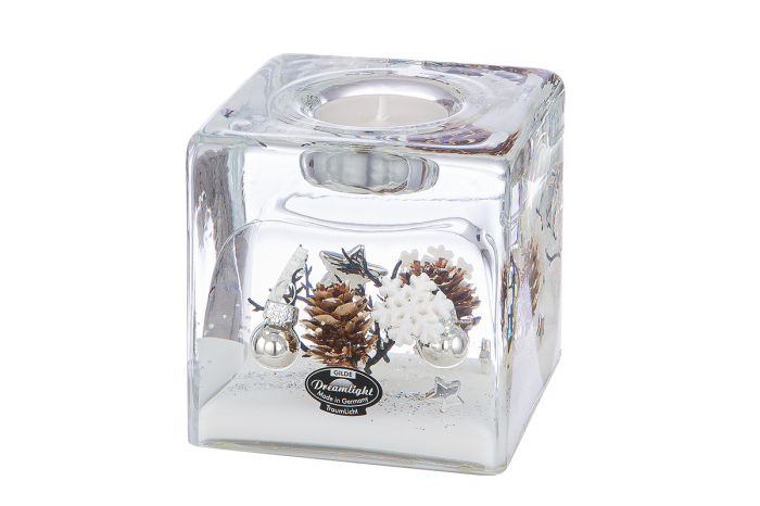 Suport lumanare tip tealight, Cube Smart, „Winter Story”, Sticla, maro, alb, PU 4, L. 9 cm, L. 9 cm, H 9 cm [2]