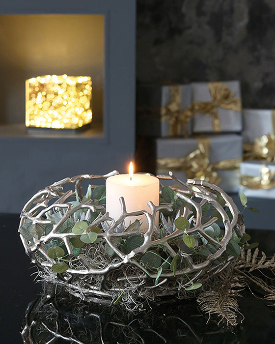 Suport lumanare Twigs, aluminiu, argintiu, 20x42 cm [2]