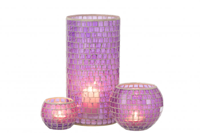 Suport lumanare/Vaza Mosaic, Sticla, Mov, 15x15x29 cm [6]