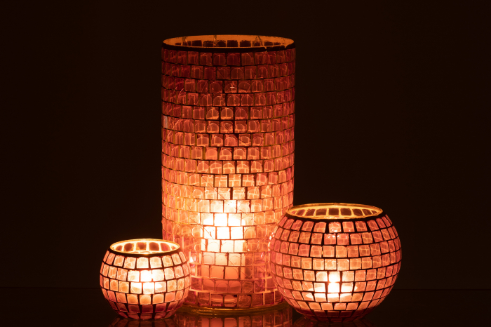 Suport lumanare/Vaza Mosaic, Sticla, Mov, 15x15x29 cm [7]