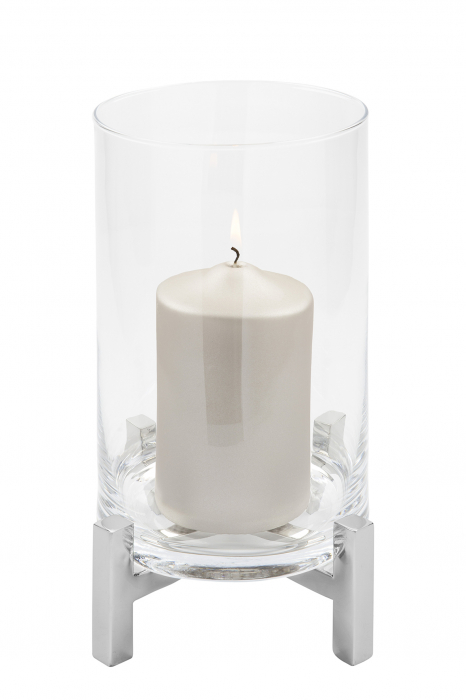 Suport lumanare Yono, Sticla/Otel inoxidabil, Argintiu, 29x15 cm [2]