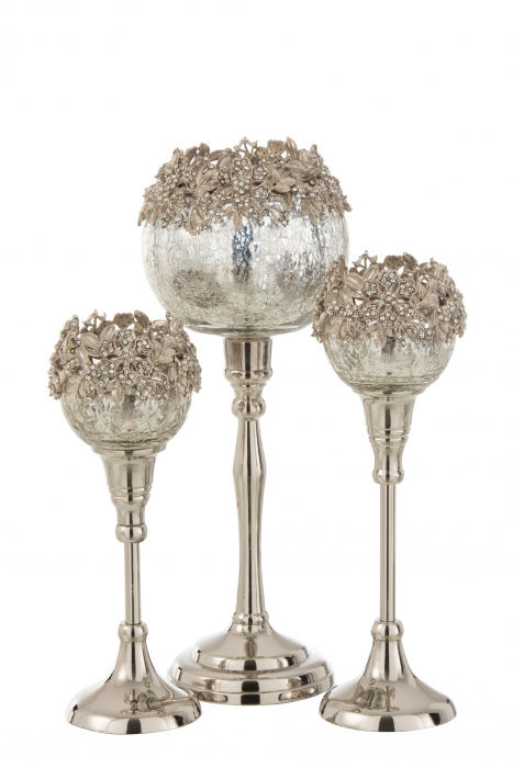 Suport lumanari, Aluminiu, Argintiu, 12x12x33 cm [4]