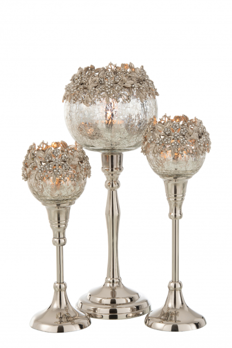 Suport lumanari, Aluminiu, Argintiu, 12x12x33 cm [5]