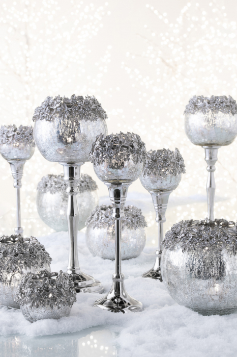 Suport lumanari, Aluminiu, Argintiu, 12x12x33 cm [7]