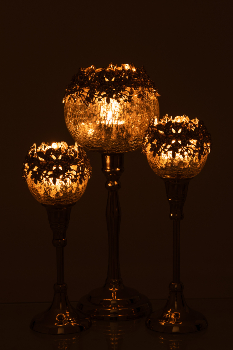 Suport lumanari, Aluminiu, Argintiu, 12x12x33 cm [6]