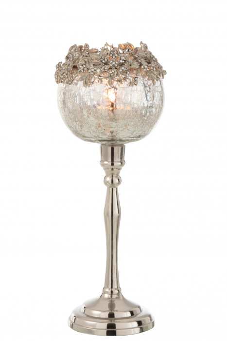 Suport lumanari, Aluminiu, Argintiu, 12x12x33 cm [2]