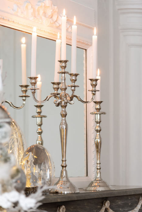 Suport lumanari, Aluminiu, Argintiu, 16x16x45 cm [6]