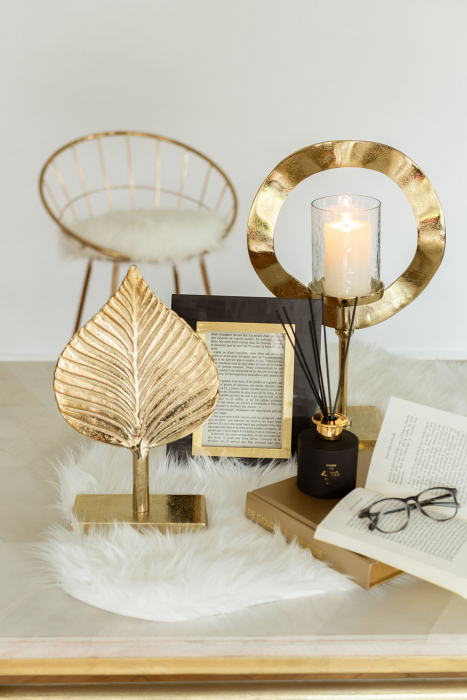 Suport lumanari, Aluminiu/sticla, Auriu, 29x14x47 cm [2]