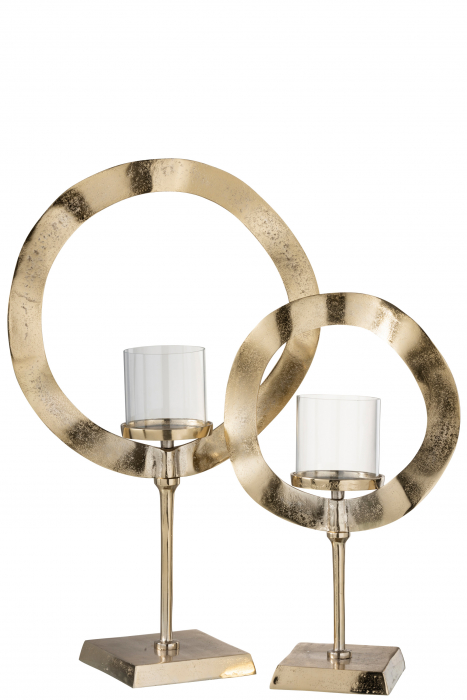 Suport lumanari, Aluminiu/sticla, Auriu, 39x17x63 cm [2]