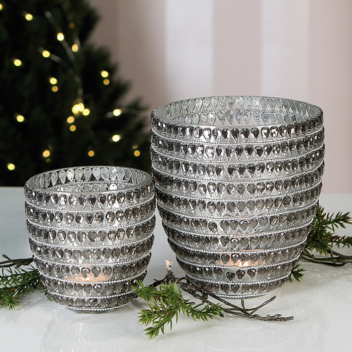 Suport lumanari Drops, sticla, argintiu, 13x12 cm [2]